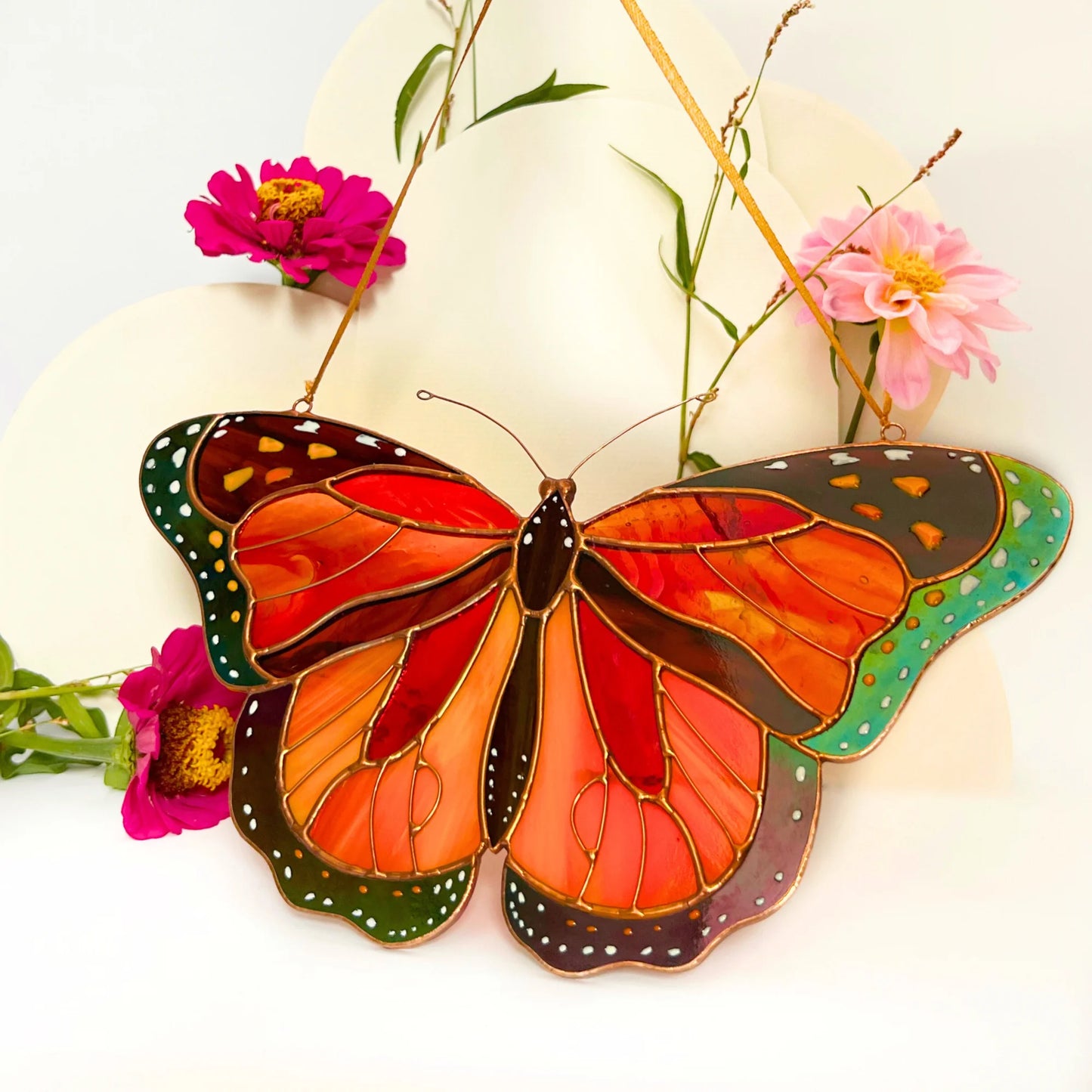 Flying Monarch Butterfly · Stained Glass Suncatcher