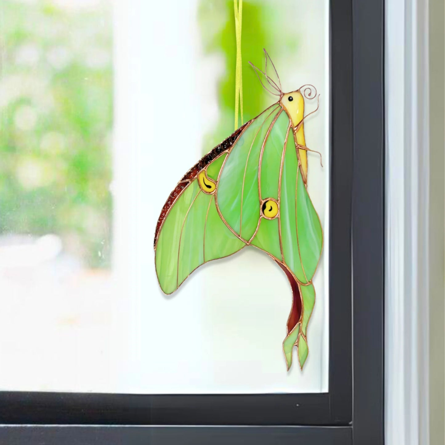 Luna Moth · Stained Glass Suncatcher · Side-Profile