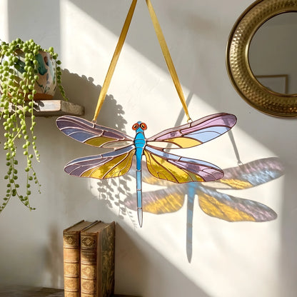 Dragonfly with Amethyst & Gold Wings · Stained Glass Suncatcher