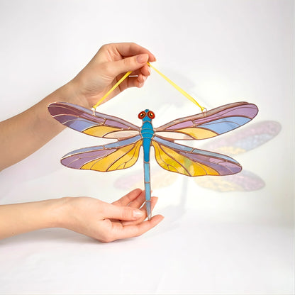 Dragonfly with Amethyst & Gold Wings · Stained Glass Suncatcher