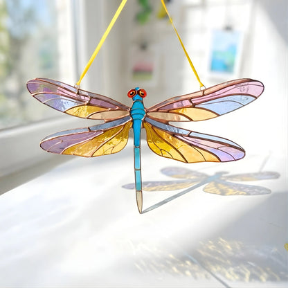 Dragonfly with Amethyst & Gold Wings · Stained Glass Suncatcher