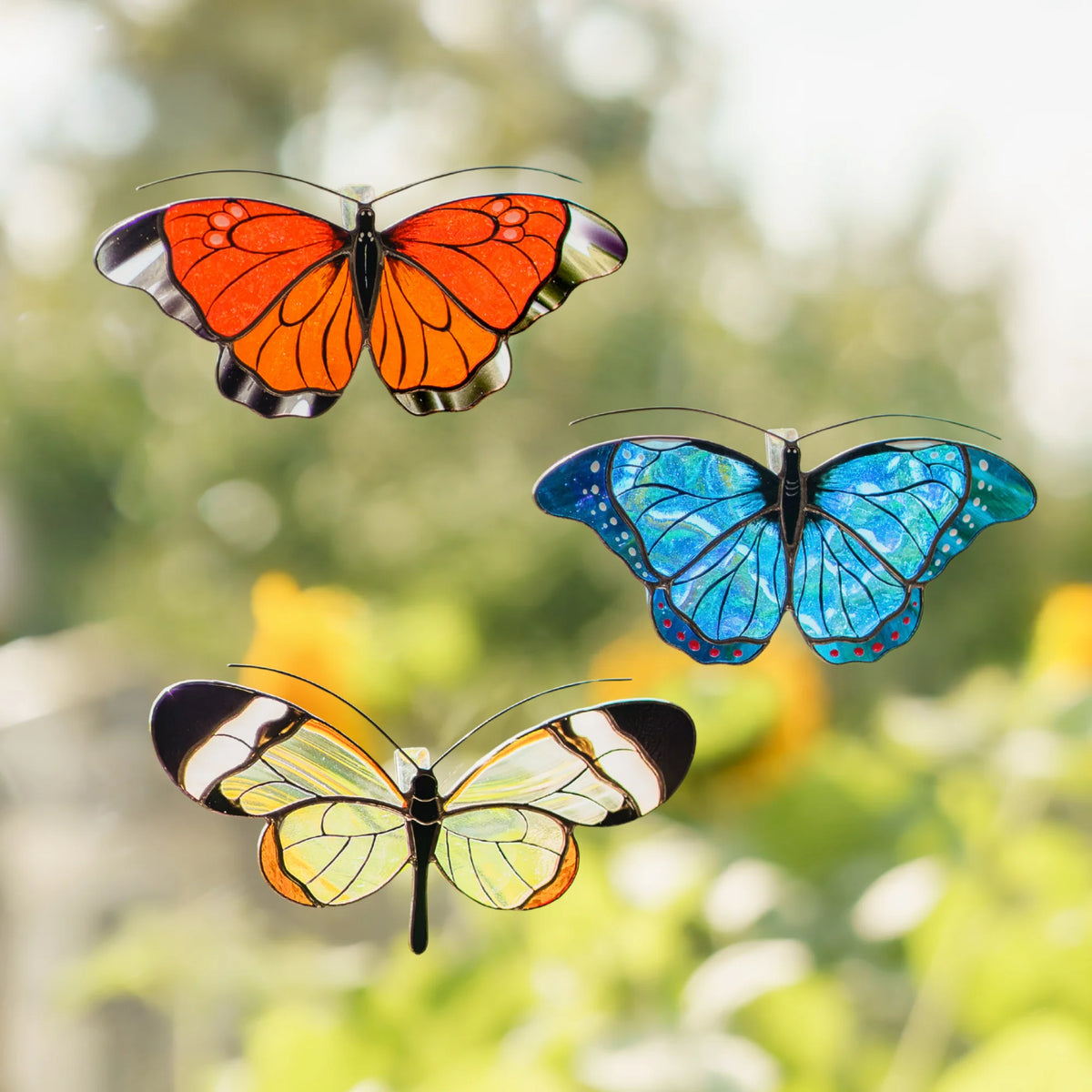 Glasswing, Monarch & Morpho Set · Stained Glass Suncatchers