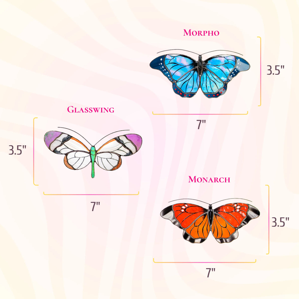 Glasswing, Monarch & Morpho Set · Stained Glass Suncatchers