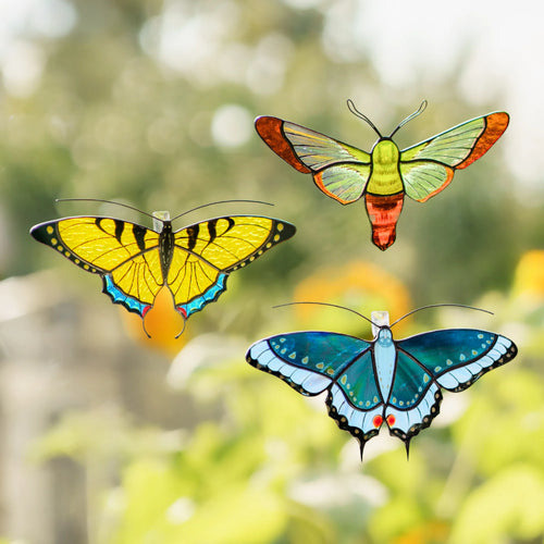 Swallowtail & Hummingbird Moth Set · Stained Glass Suncatchers