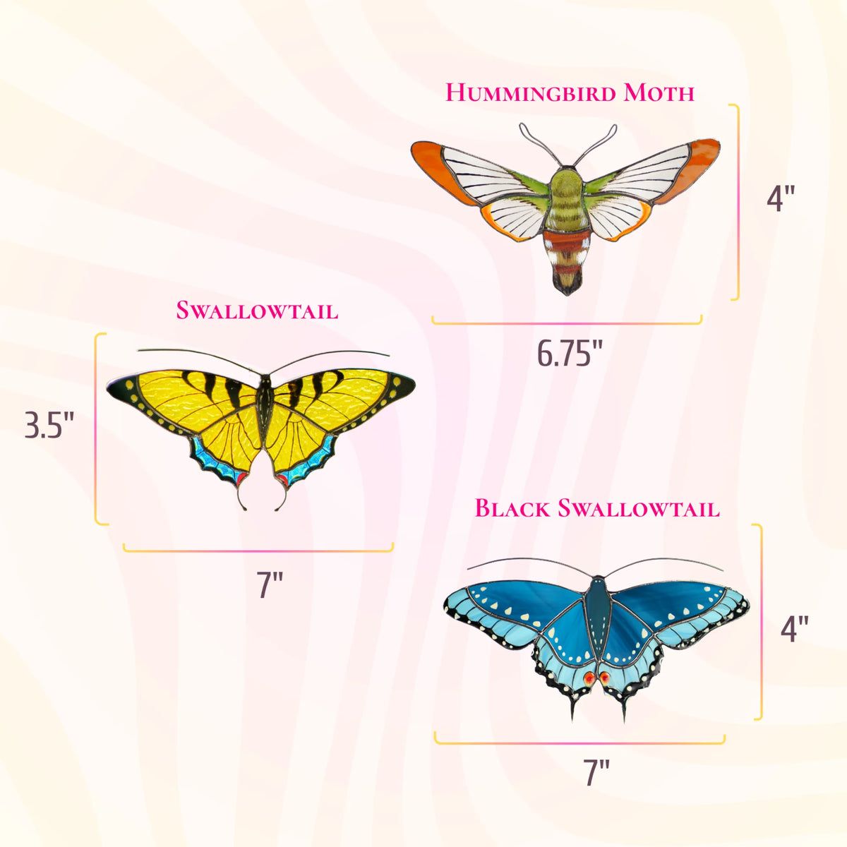 Swallowtail & Hummingbird Moth Set · Stained Glass Suncatchers