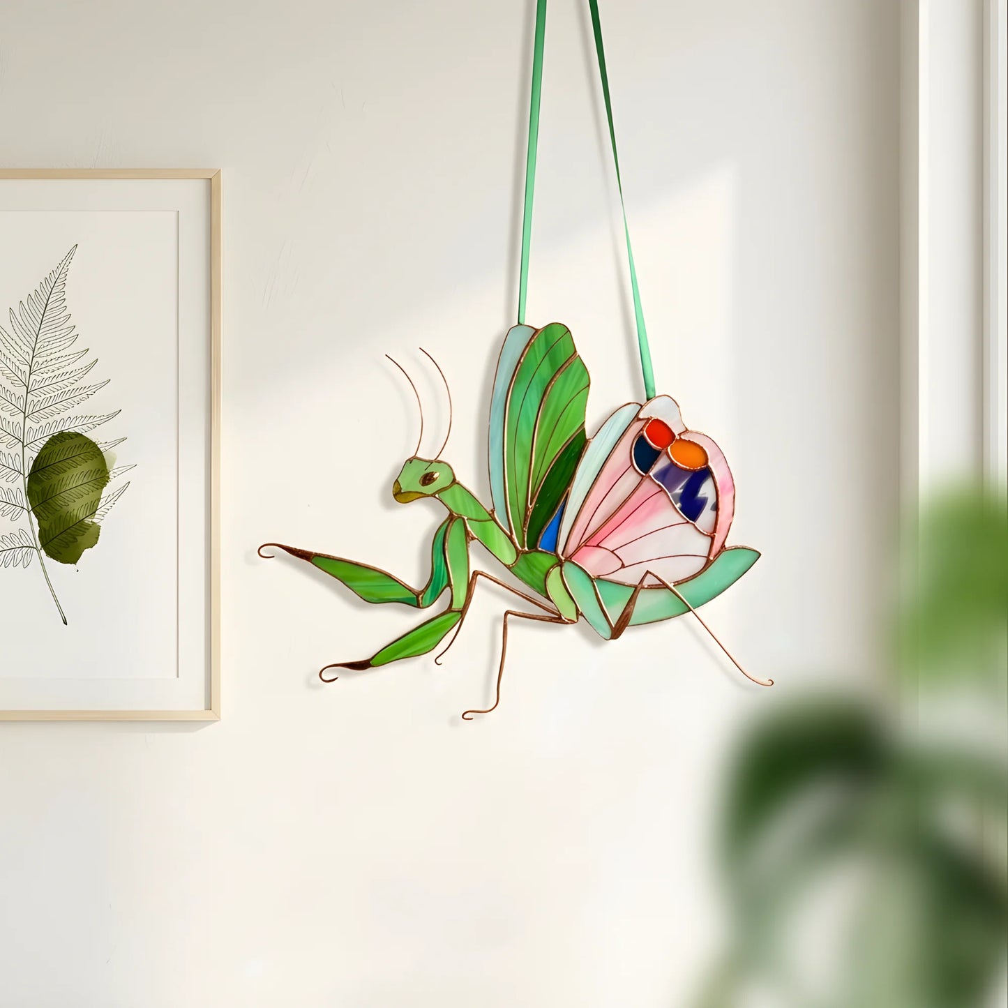 Praying Mantis with Flolar Wing · Stained Glass Suncatcher