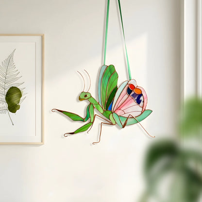 Praying Mantis with Flolar Wing · Stained Glass Suncatcher