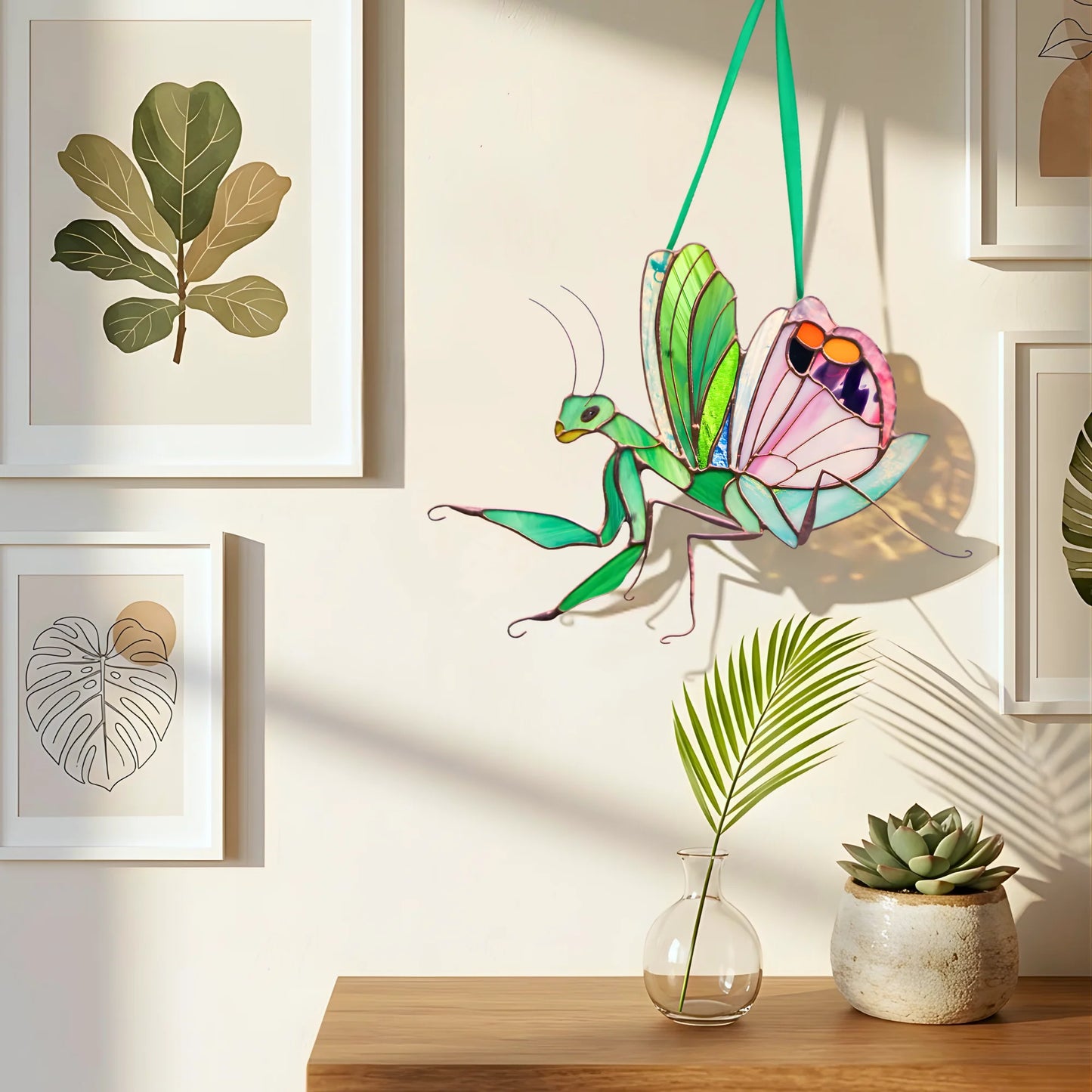 Praying Mantis with Flolar Wing · Stained Glass Suncatcher