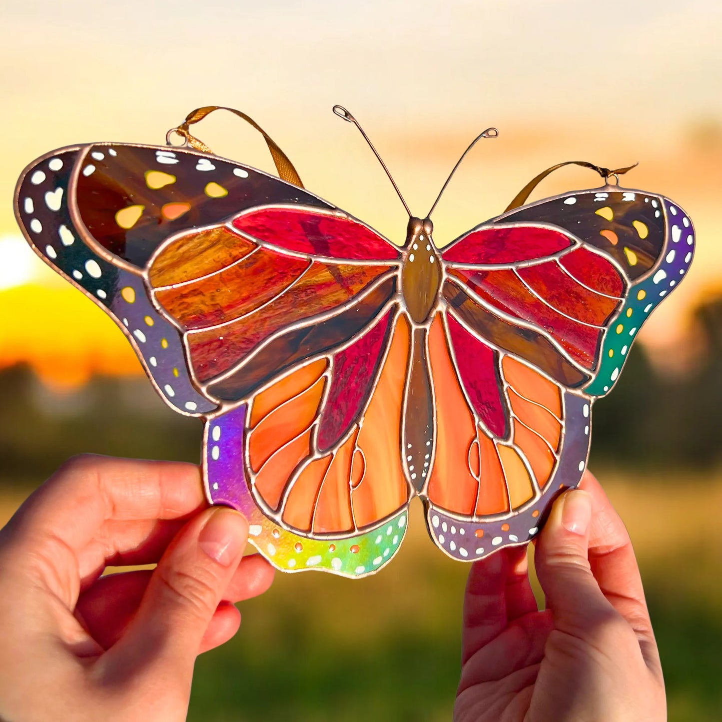 Flying Monarch Butterfly · Stained Glass Suncatcher