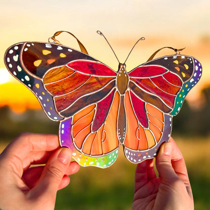Flying Monarch Butterfly · Stained Glass Suncatcher