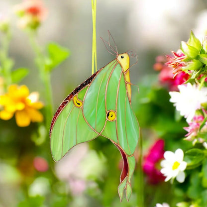 Luna Moth · Stained Glass Suncatcher · Side-Profile