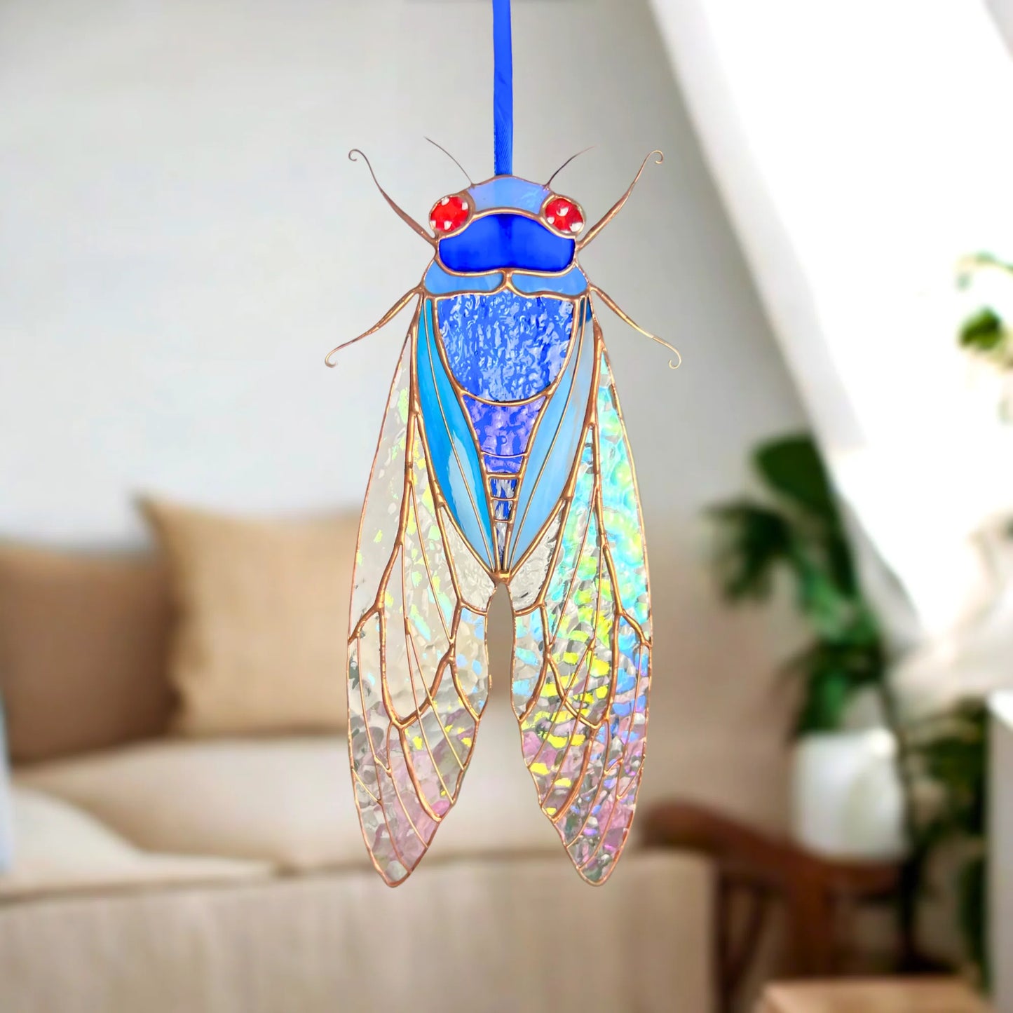 Blue Cicada · Stained Glass Suncatcher