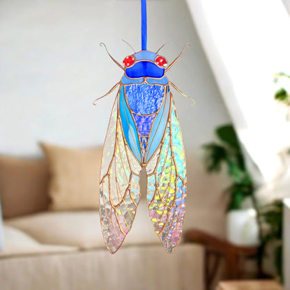 Blue Cicada · Stained Glass Suncatcher