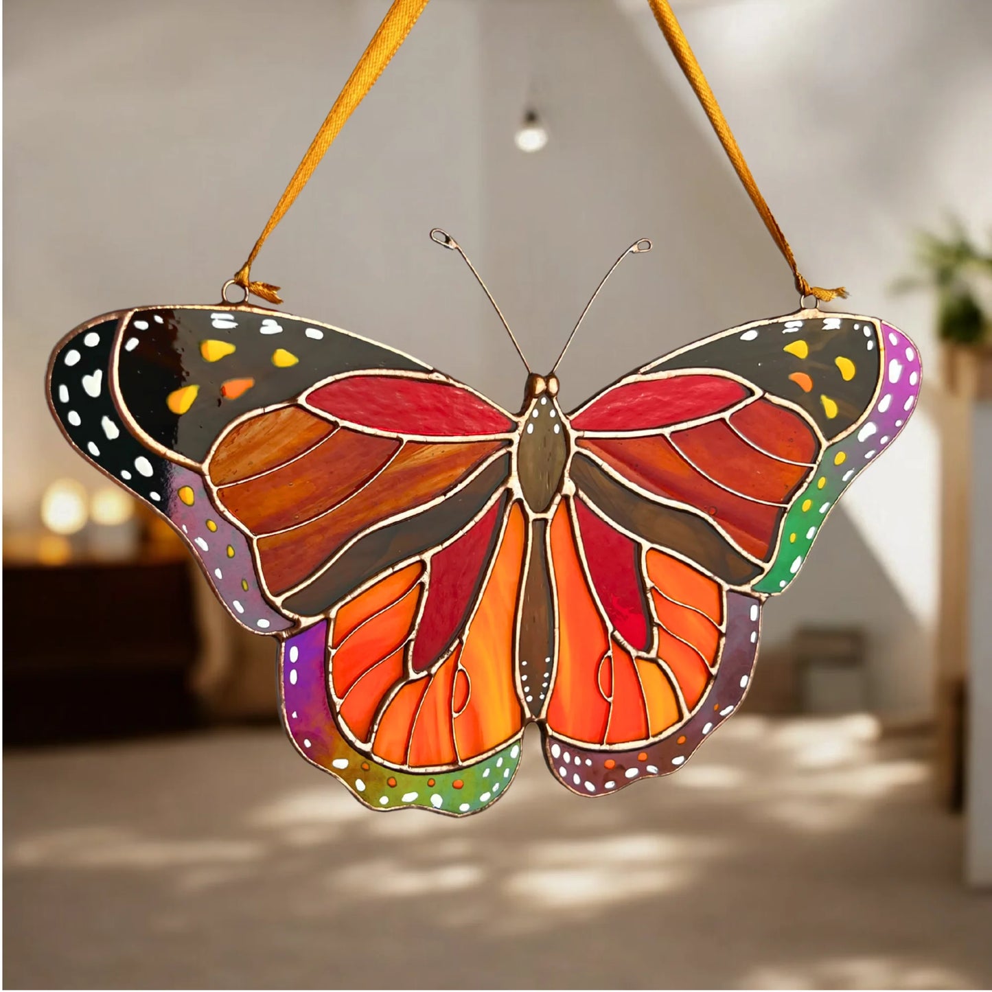 Flying Monarch Butterfly · Stained Glass Suncatcher