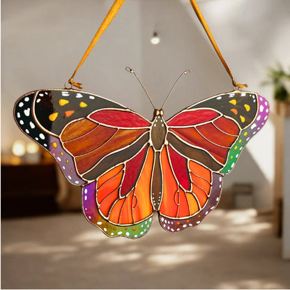 Flying Monarch Butterfly · Stained Glass Suncatcher