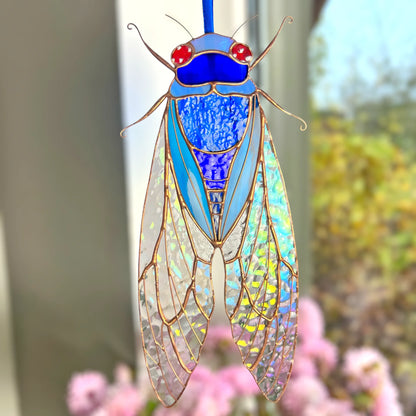 Blue Cicada · Stained Glass Suncatcher