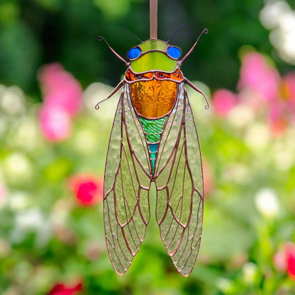 Cicada with Iridescent Wings · Stained Glass Suncatcher
