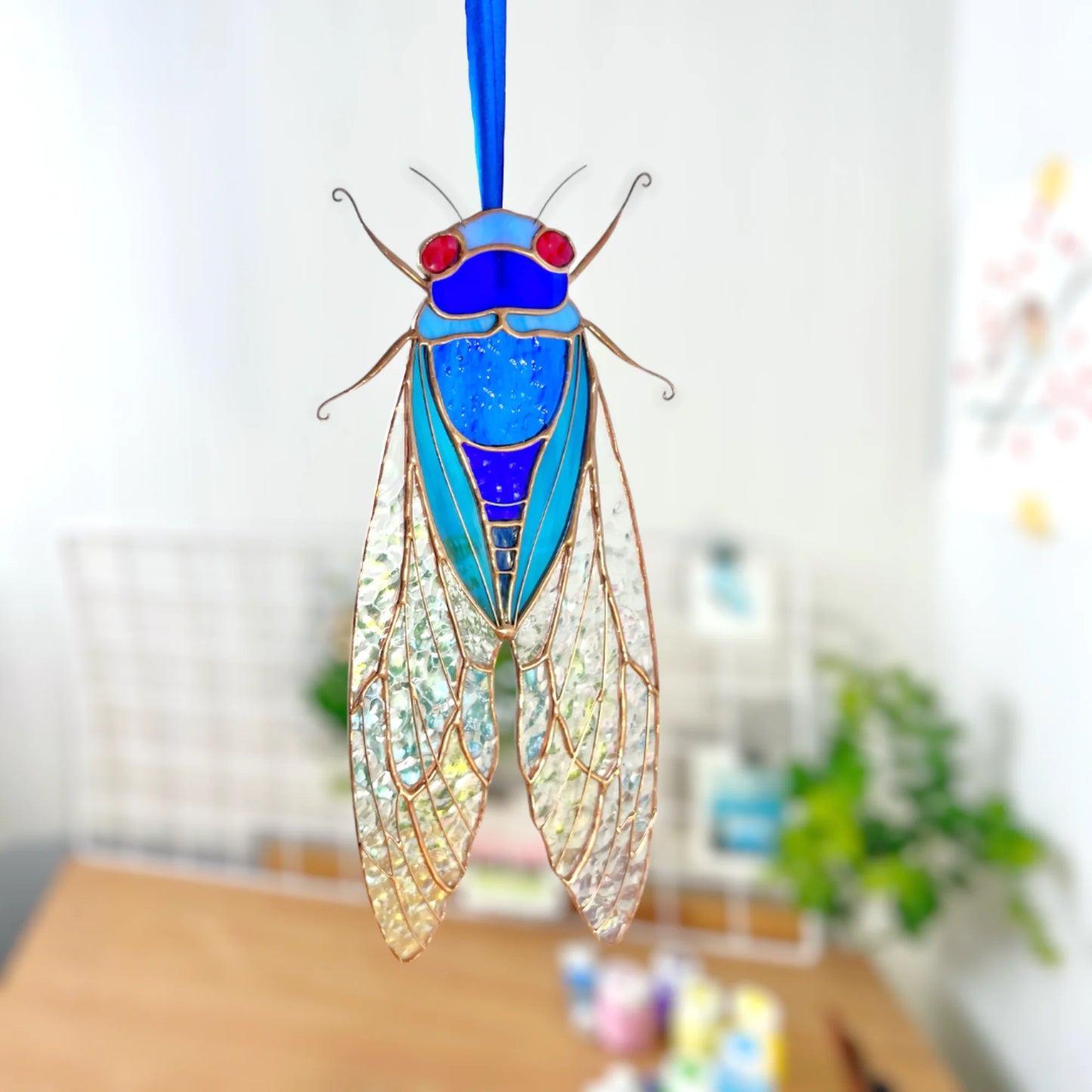 Blue Cicada · Stained Glass Suncatcher