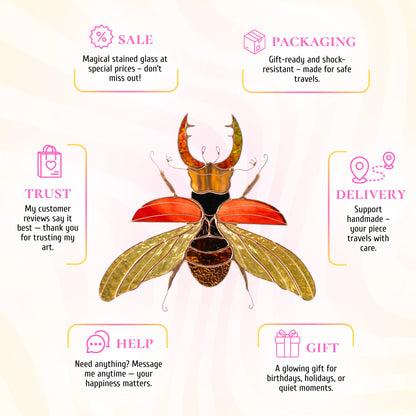  This magical stained glass stag beetle info infographic highlights its appeal as a wonderful gift for any celebration.