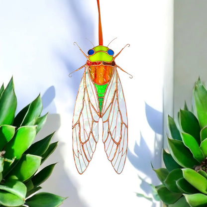 Cicada with Iridescent Wings · Stained Glass Suncatcher