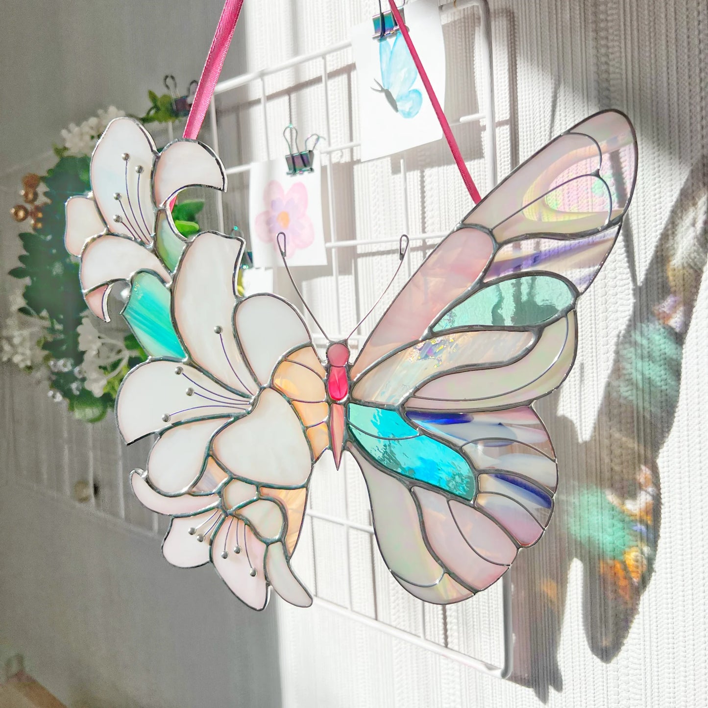 Floral Butterfly ·  Stained Glass Suncatcher · Lilac Blossom Wing