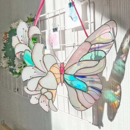 Floral Butterfly ·  Stained Glass Suncatcher · Lilac Blossom Wing
