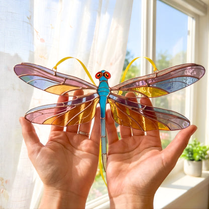 Dragonfly with Amethyst & Gold Wings · Stained Glass Suncatcher