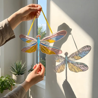 Dragonfly with Amethyst & Gold Wings · Stained Glass Suncatcher
