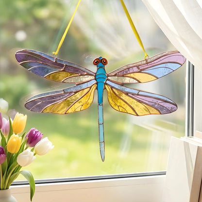 Dragonfly with Amethyst & Gold Wings · Stained Glass Suncatcher