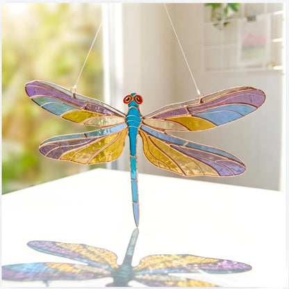 Dragonfly with Amethyst & Gold Wings · Stained Glass Suncatcher
