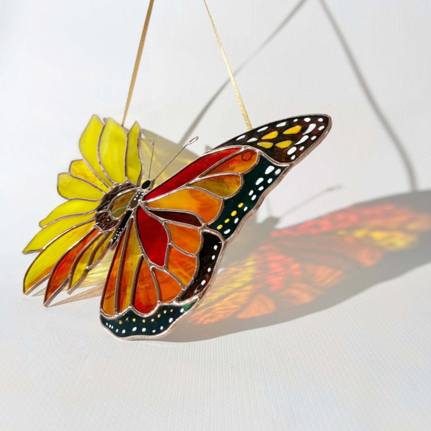 Monarch Butterfly with Sunflower Wing · Stained Glass Suncatcher