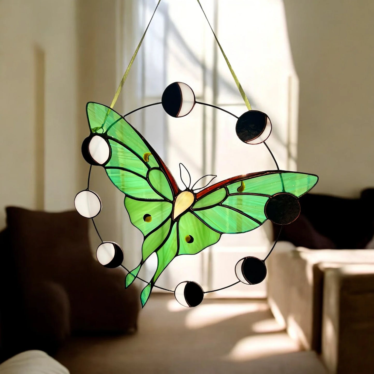 Luna Moth & Moon Phases · Stained Glass Suncatcher