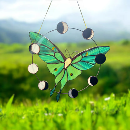 Luna Moth & Moon Phases · Stained Glass Suncatcher