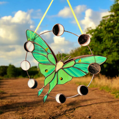 Luna Moth & Moon Phases · Stained Glass Suncatcher