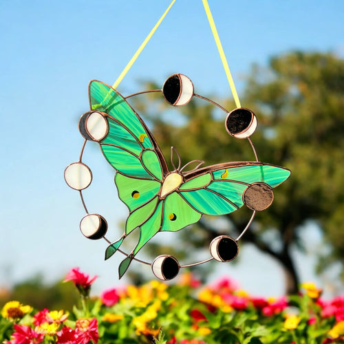 Luna Moth & Moon Phases · Stained Glass Suncatcher