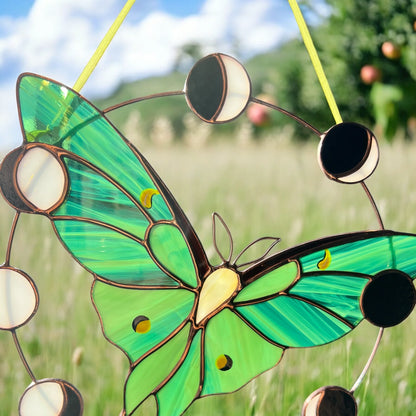 Luna Moth & Moon Phases · Stained Glass Suncatcher