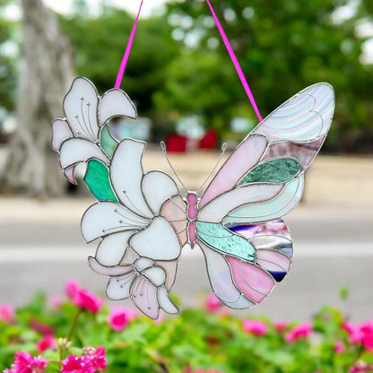 Floral Butterfly ·  Stained Glass Suncatcher · Lilac Blossom Wing