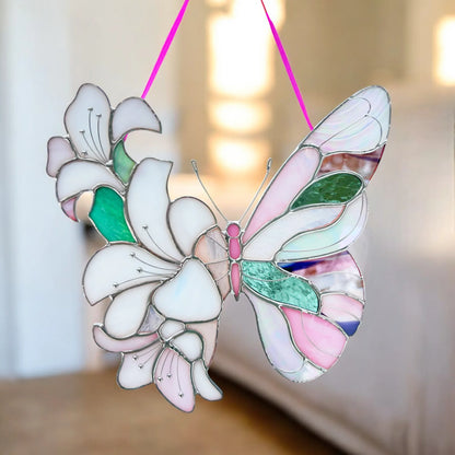 Floral Butterfly ·  Stained Glass Suncatcher · Lilac Blossom Wing