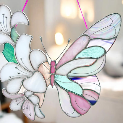 Floral Butterfly ·  Stained Glass Suncatcher · Lilac Blossom Wing