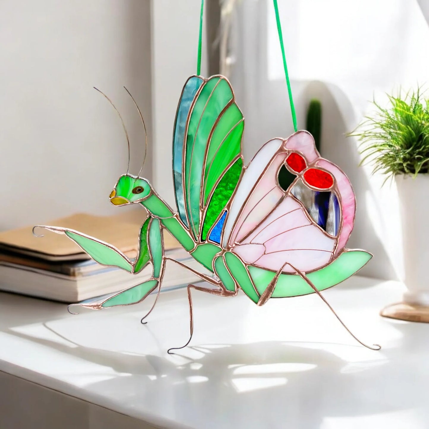 Praying Mantis with Flolar Wing · Stained Glass Suncatcher