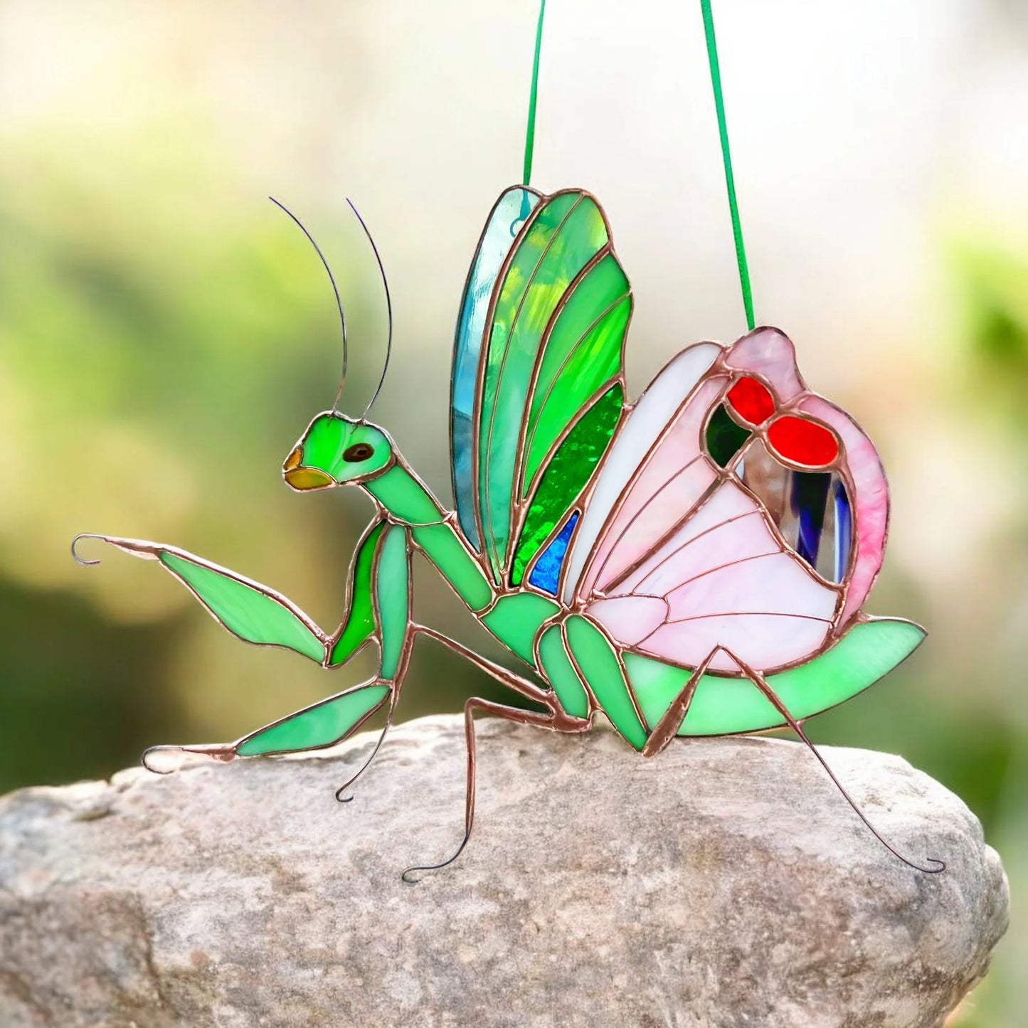 Praying Mantis with Flolar Wing · Stained Glass Suncatcher