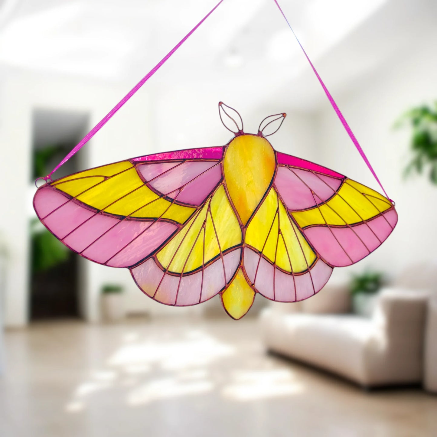 Rosy Maple Moth ·  Stained Glass Suncatcher