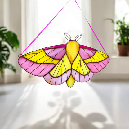 Rosy Maple Moth ·  Stained Glass Suncatcher