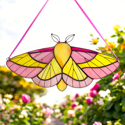 Rosy Maple Moth ·  Stained Glass Suncatcher