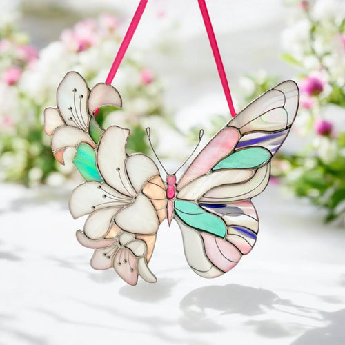 Floral Butterfly ·  Stained Glass Suncatcher · Lilac Blossom Wing