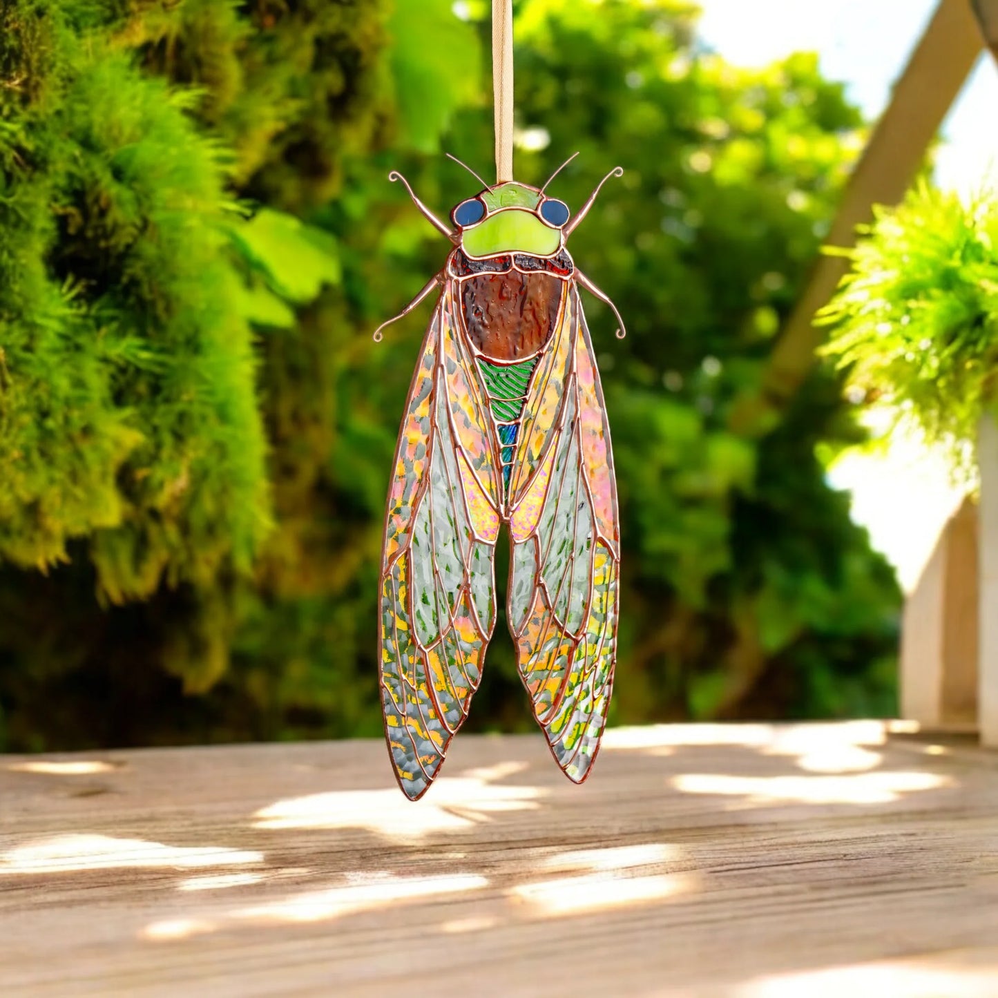 Cicada with Iridescent Wings · Stained Glass Suncatcher