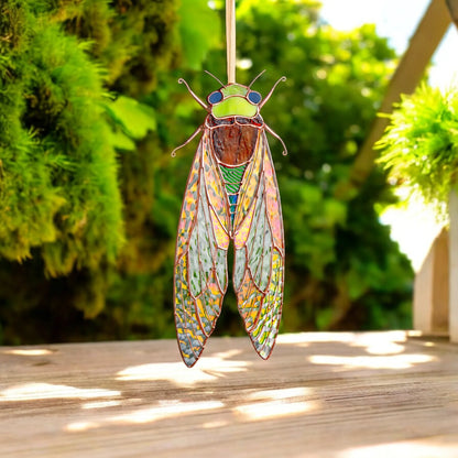 Cicada with Iridescent Wings · Stained Glass Suncatcher