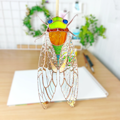 Cicada with Iridescent Wings · Stained Glass Suncatcher