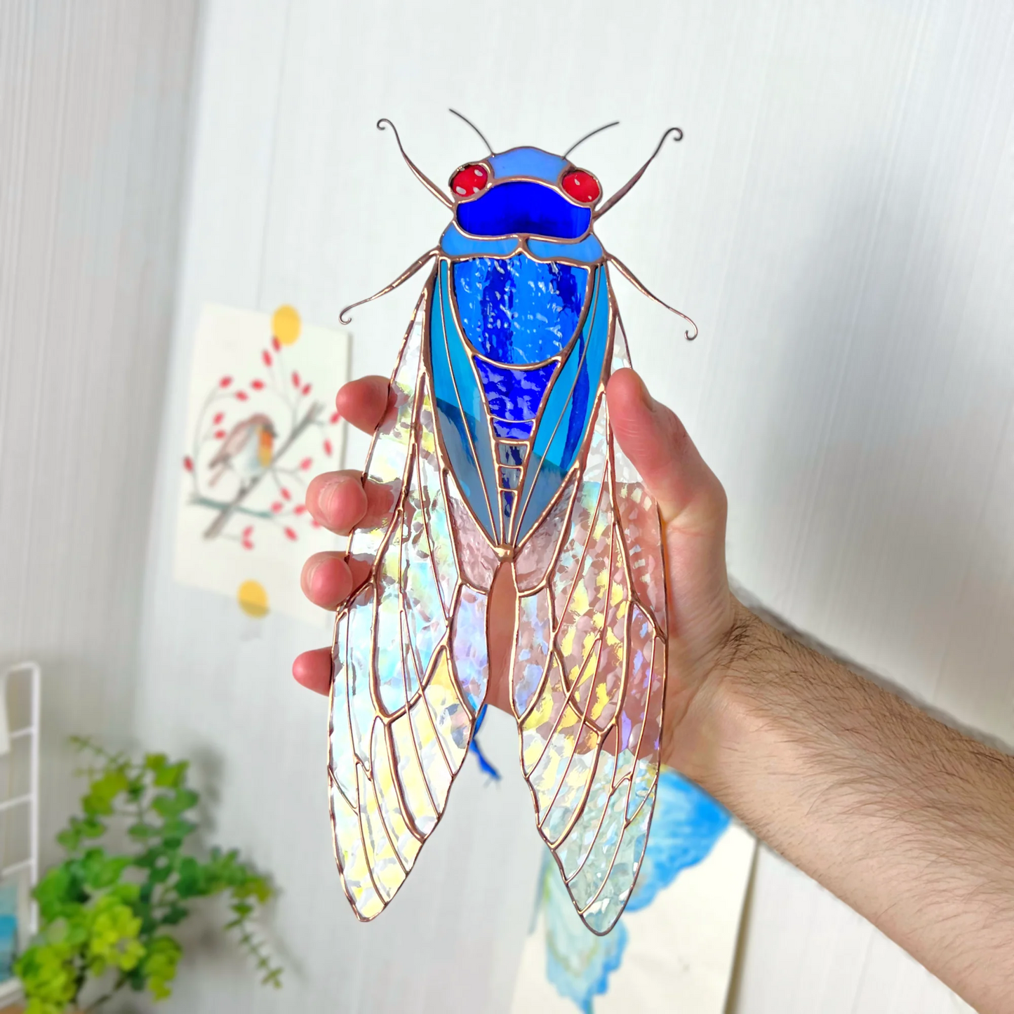 Blue Cicada · Stained Glass Suncatcher