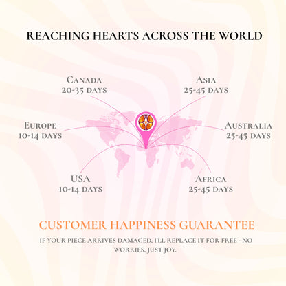 Promotional graphic for a stained glass suncatcher. Delivery to Canada, Asia, Australia, Africa, and Europe, with careful packaging and a customer happiness guarantee.